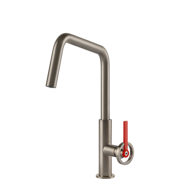 Gessi Officine V Square Goose Neck Swivel Mixer Brushed Nickel
