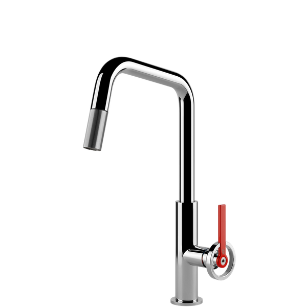 Gessi Officine V Square Goose Neck Pull Out Mixer Chrome