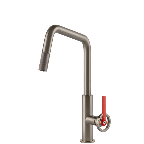 Gessi Officine V Square Goose Neck Pull Out Mixer Brushed Nickel