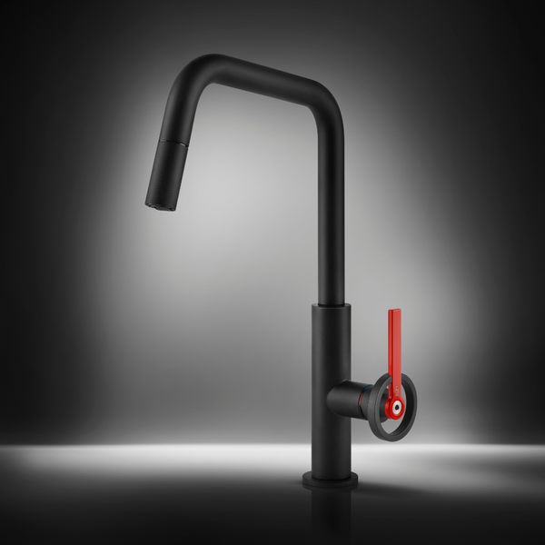 Gessi Officine V Square Goose Neck Pull Out Mixer Matte Black