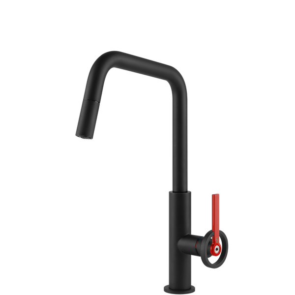 Gessi Officine V Square Goose Neck Pull Out Mixer Matte Black
