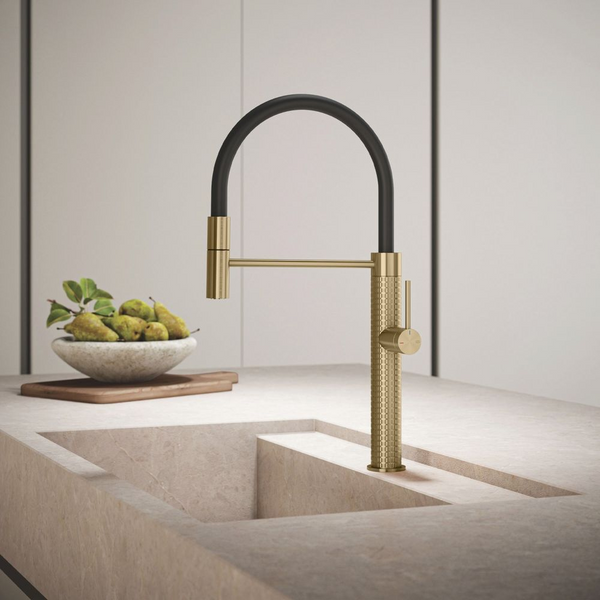 Gessi 316 Meccanica Goose Neck Semi-Professional Spray Mixer Brushed Brass