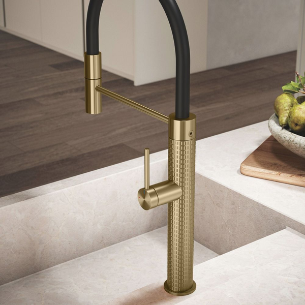Gessi 316 Meccanica Goose Neck Semi-Professional Spray Mixer Brushed Brass