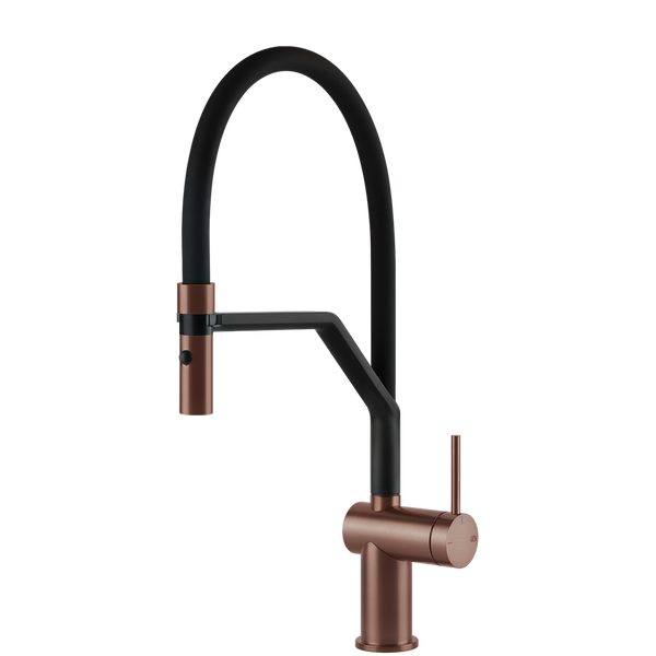 Gessi Inedito Goose Neck Semi-Professional Spray Mixer Brushed Copper
