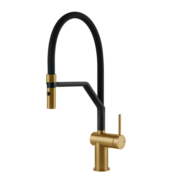 Gessi Inedito Goose Neck Semi-Professional Spray Mixer Brushed Gold