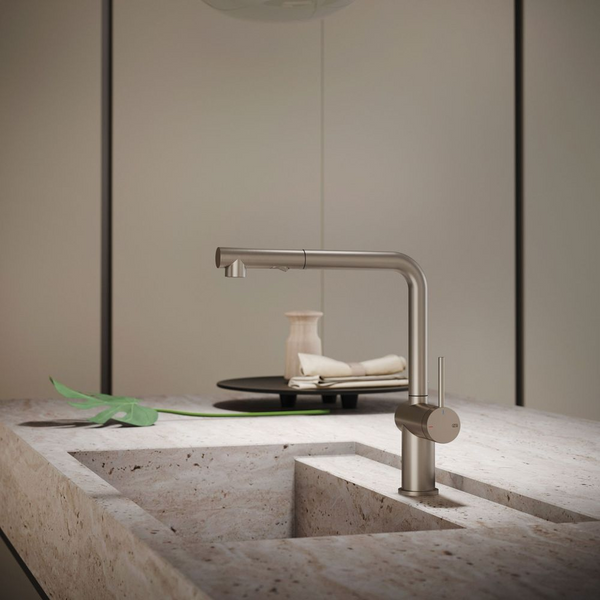 Gessi Inedito Right Angle Pull Out Spray Mixer Brushed Nickel