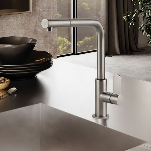 Gessi Acciaio Right Angle Pull Out Mixer Stainless Steel