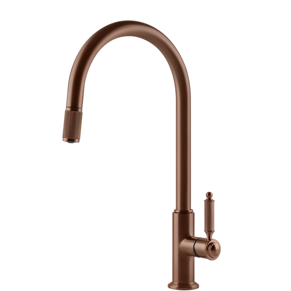 Gessi Venti20 Goose Neck Pull Out Mixer Brushed Copper