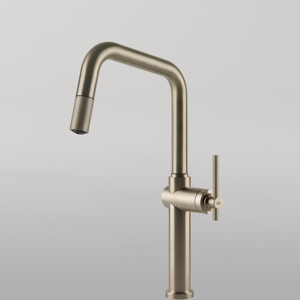Gessi Habito Square Goose Neck Pull Out Mixer Brushed Nickel