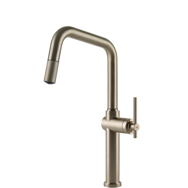 Gessi Habito Square Goose Neck Pull Out Mixer Brushed Nickel