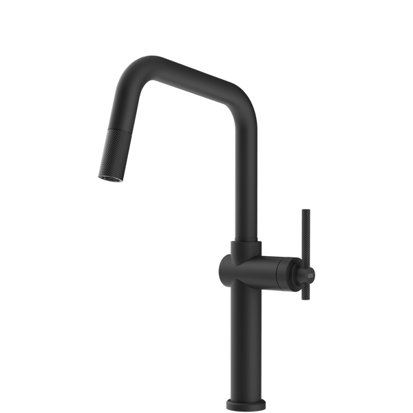 Gessi Habito Square Goose Neck Pull Out Mixer Matte Black