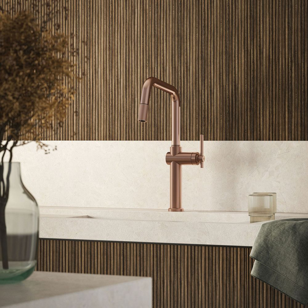 Gessi Habito Square Goose Neck Pull Out Mixer Brushed Copper