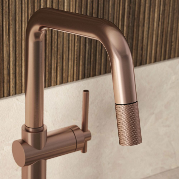 Gessi Habito Square Goose Neck Pull Out Mixer Brushed Copper
