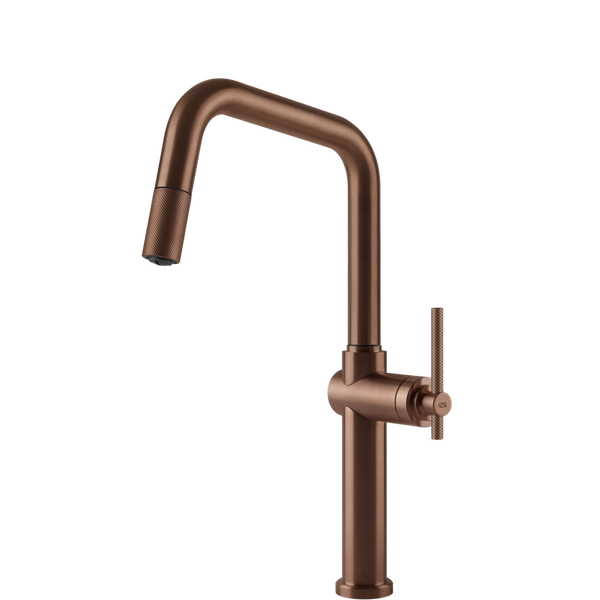 Gessi Habito Square Goose Neck Pull Out Mixer Brushed Copper