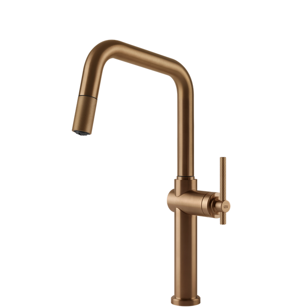 Gessi Habito Square Goose Neck Pull Out Mixer Warm Bronze