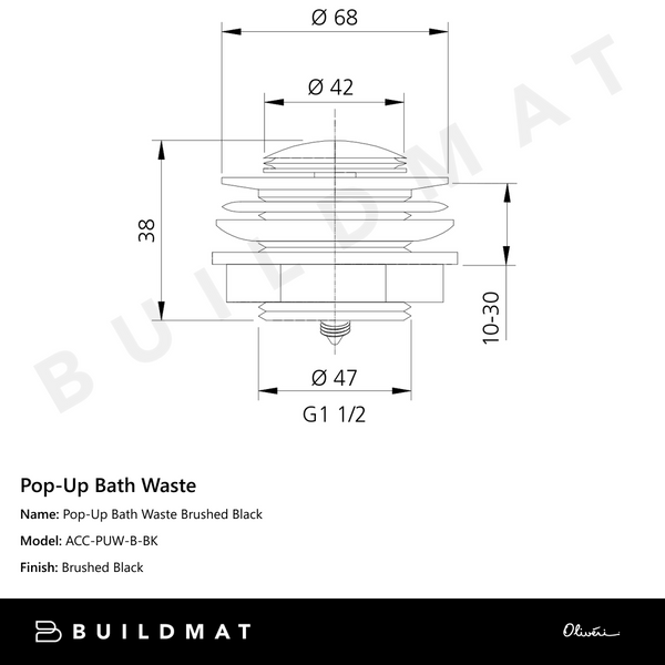 Oliveri Pop-Up Bath Waste Brushed Black