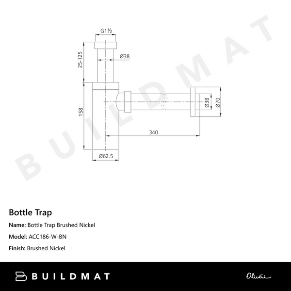 Oliveri Bottle Trap Brushed Nickel