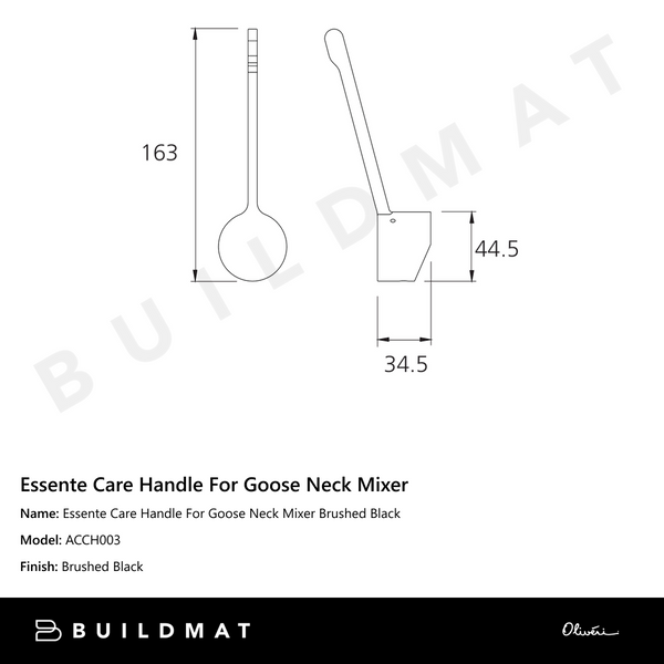 Oliveri Essente Care Handle For Goose Neck Mixer Brushed Black
