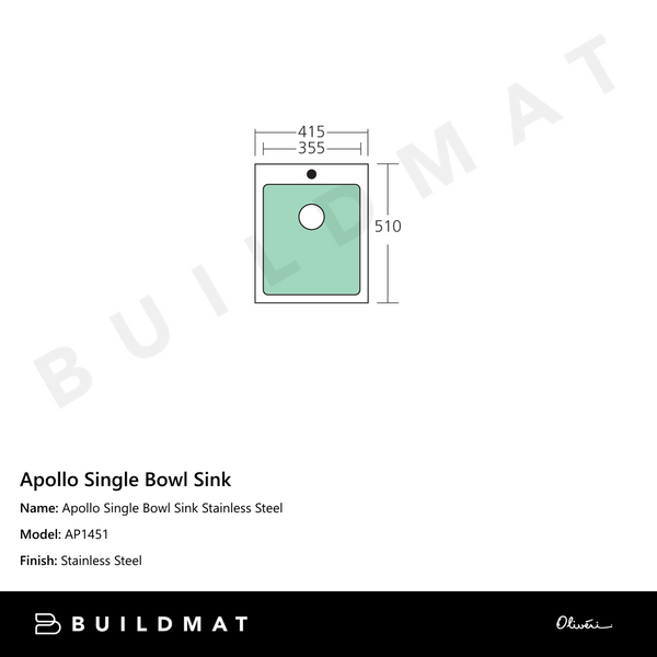 Oliveri Apollo Single Bowl Sink Stainless Steel
