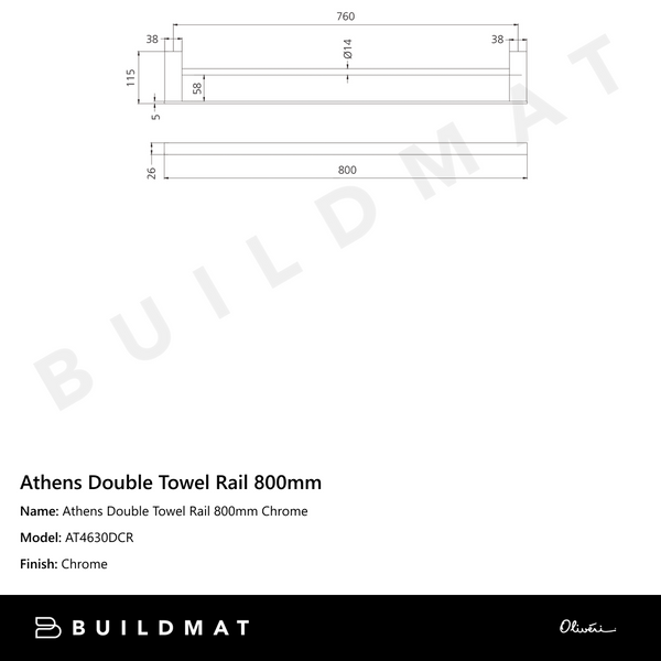 Oliveri Athens Double Towel Rail 800mm Chrome