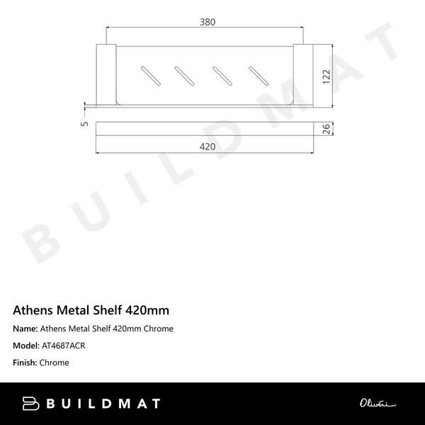 Oliveri Athens Metal Shelf 420mm Chrome