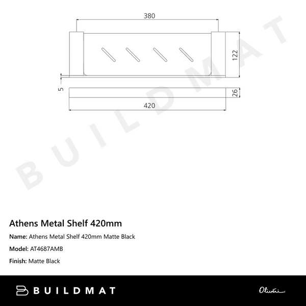 Oliveri Athens Metal Shelf 420mm Matte Black