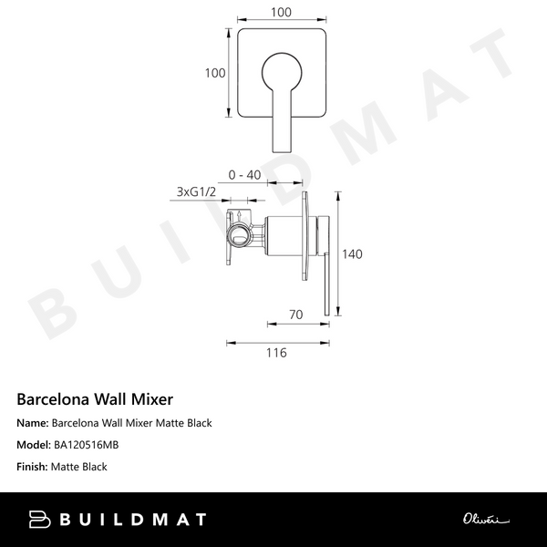 Oliveri Barcelona Wall Mixer Matte Black