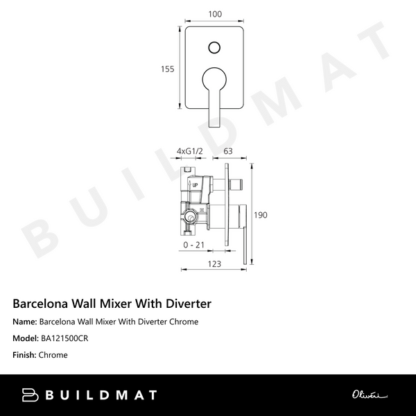 Oliveri Barcelona Wall Mixer With Diverter Chrome