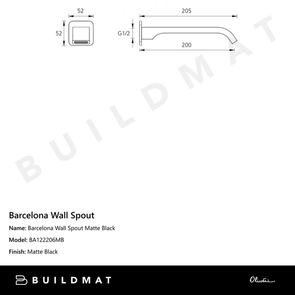 Oliveri Barcelona Wall Spout Matte Black