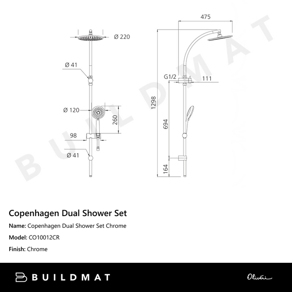 Oliveri Copenhagen Dual Shower Set Chrome