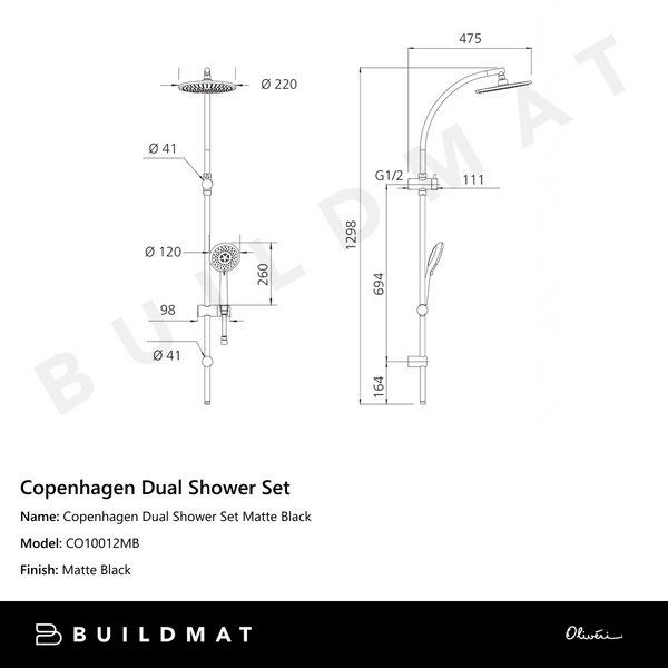 Oliveri Copenhagen Dual Shower Set Matte Black
