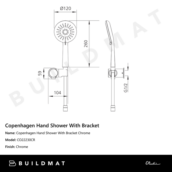 Oliveri Copenhagen Hand Shower With Bracket Chrome