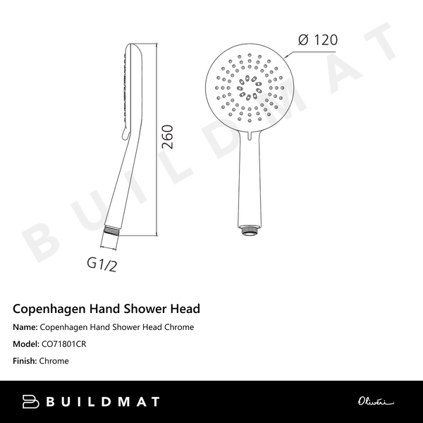 Oliveri Copenhagen Hand Shower Head Chrome