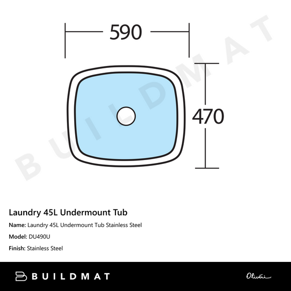 Oliveri Laundry 45L Undermount Tub Stainless Steel