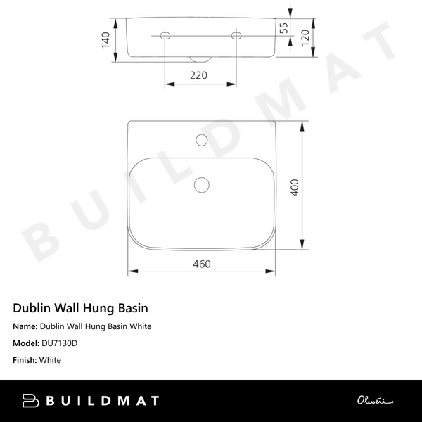 Oliveri Dublin Wall Hung Basin White
