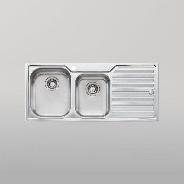 Oliveri Diaz 1 And 3/4 Bowl Sink With Right Drainboard and Taphole Stainless Steel