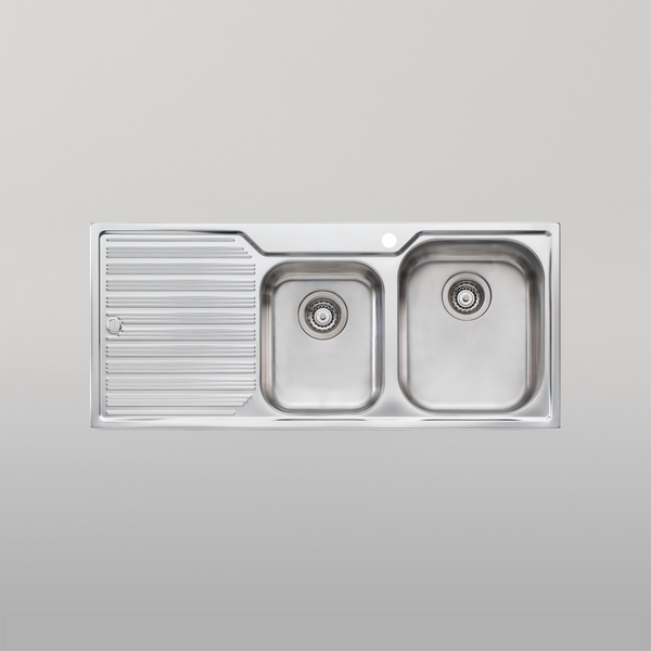 Oliveri Diaz 1 And 3/4 Bowl Sink With Left Drainboard and Taphole Stainless Steel