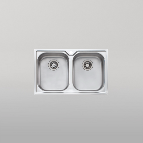 Oliveri Diaz Double Bowl Topmount Sink and Taphole Stainless Steel