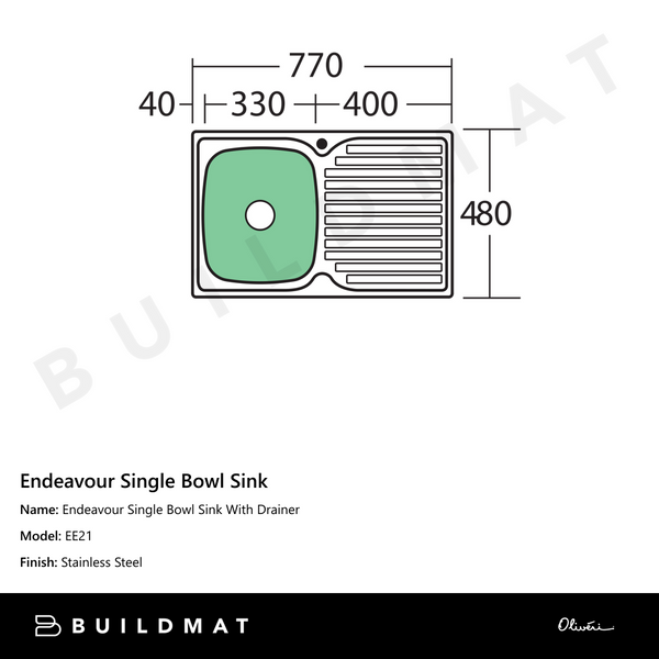 Oliveri Endeavour Single Bowl Sink With Right Drainboard Stainless Steel