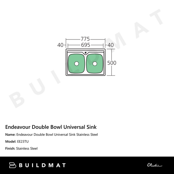 Oliveri Endeavour Double Bowl Universal Sink Stainless Steel
