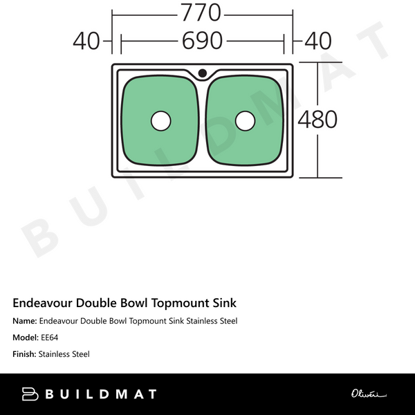 Oliveri Endeavour Double Bowl Topmount Sink Stainless Steel