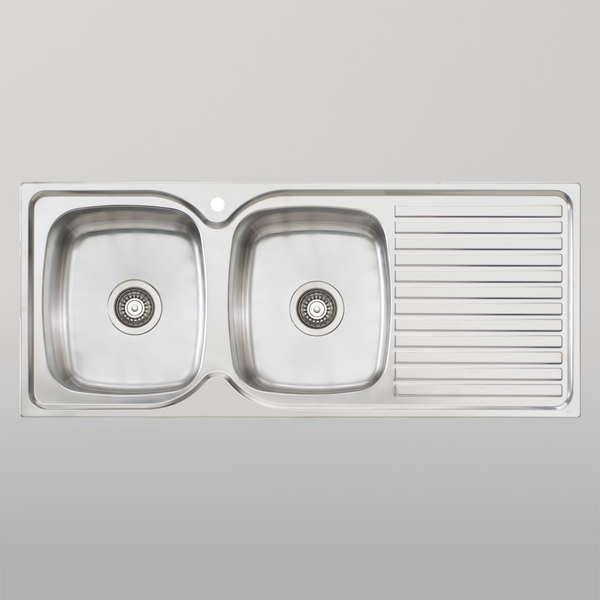Oliveri Endeavour Double Bowl Sink With Right Drainboard Stainless Steel