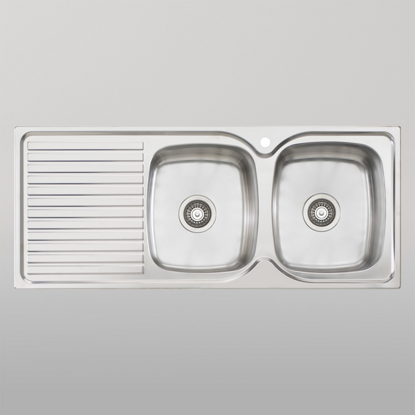 Oliveri Endeavour Double Bowl Sink With Left Drainboard and Taphole Stainless Steel
