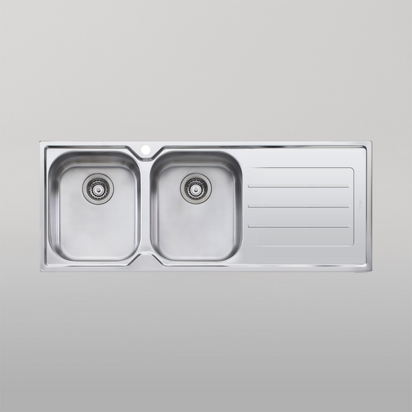 Oliveri Flinders Double Bowl Topmount Sink With Right Drainboard Stainless Steel