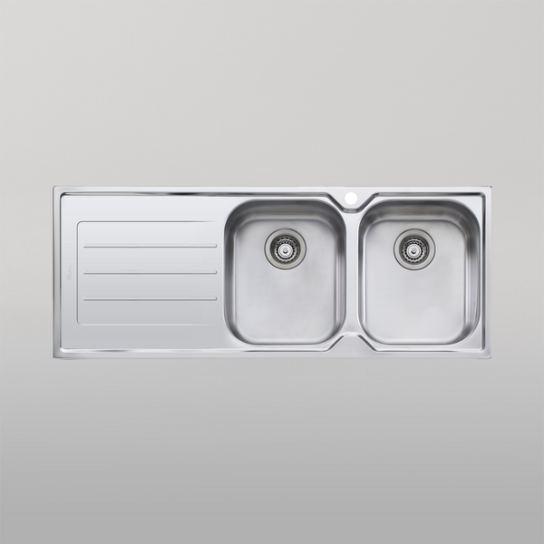 Oliveri Flinders Double Bowl Topmount Sink With Left Drainboard Stainless Steel