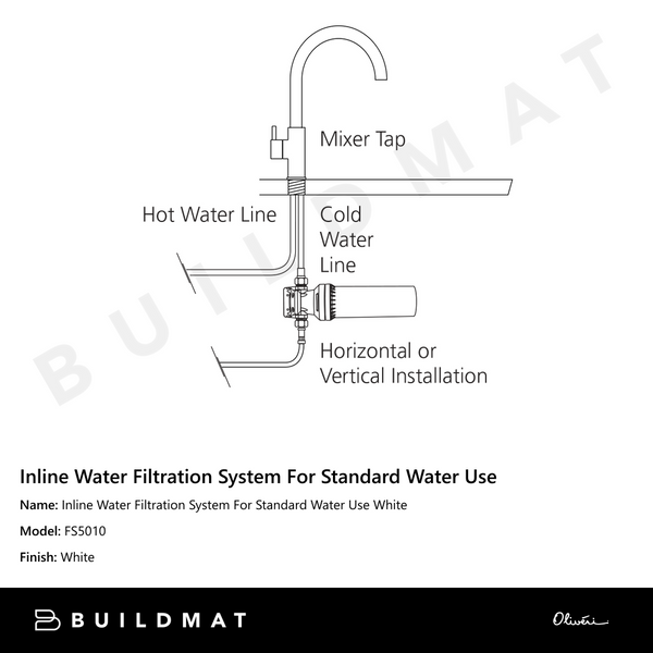 Oliveri Inline Water Filtration System For Standard Water Use White