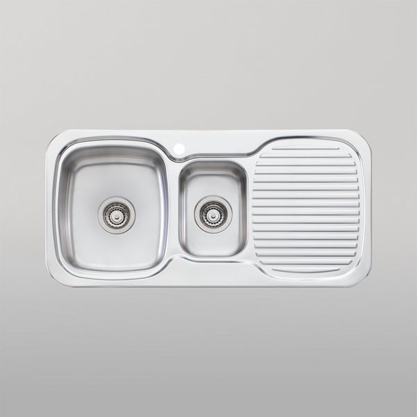 Oliveri Lakeland 1 And 1/2 Bowl Sink With Right Drainboard Stainless Steel