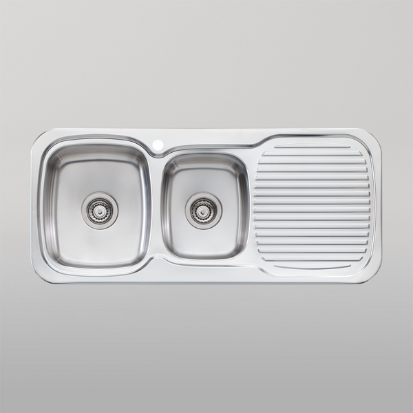 Oliveri Lakeland 1 And 3/4 Bowl Sink With Right Drainboard Stainless Steel
