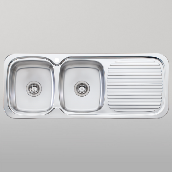 Oliveri Lakeland Double Bowl Sink With Right Drainboard Stainless Steel