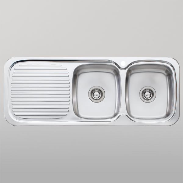 Oliveri Lakeland Double Bowl Sink With Left Drainboard Stainless Steel